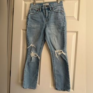 Madewell Light Blue Distressed Straight Leg Jeans